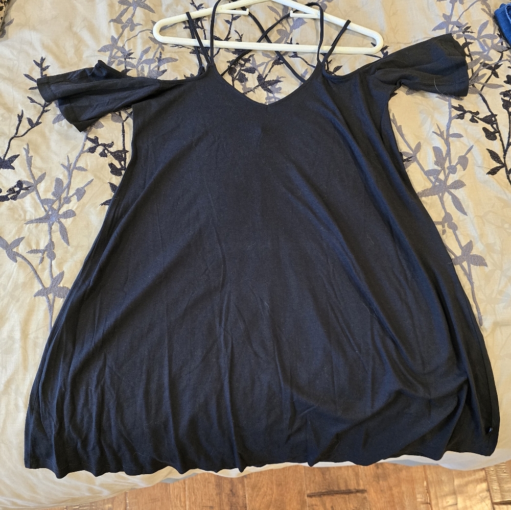 Black Asymmetrical Short Sleeve Tunic By S.Wear Size 2 (L)